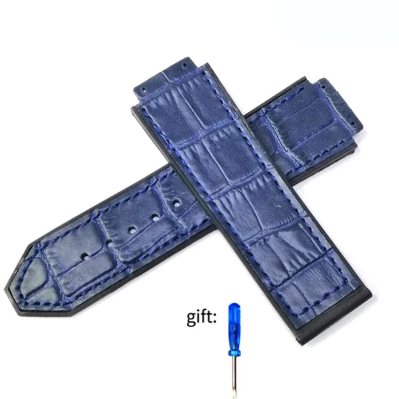 Genuine leather watch strap for HUBLOT Big Bang series with silicone case back. Watch strap accessories, 25mm x 19mm, with tools.