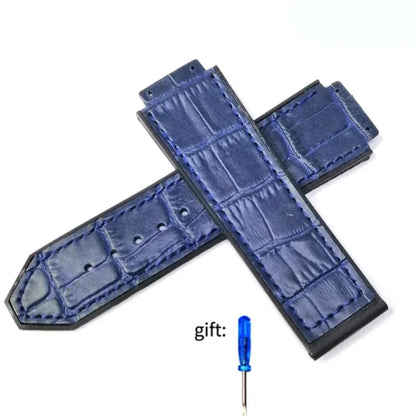 Genuine leather watch strap for HUBLOT Big Bang series with silicone case back. Watch strap accessories, 25mm x 19mm, with tools.