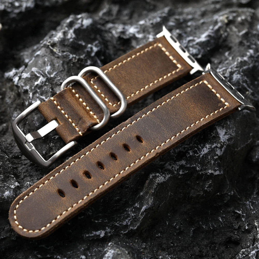 Cinturino per orologio in vera pelle fatto a mano per Apple, in pelle di cavallo Elin vintage, cinturino ispessito, 49mm, 45mm, 44mm, 42mm, S8, S7
