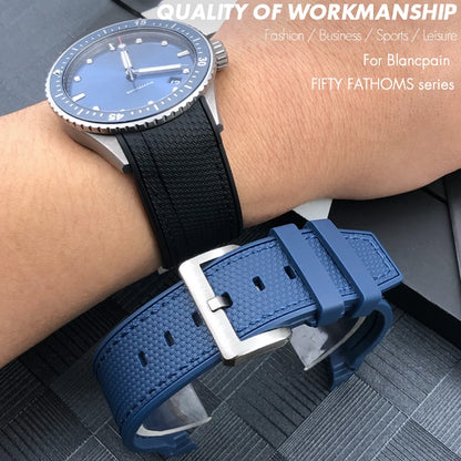 Cinturino per orologio in gomma intrecciata, 23mm 22mm, per Blancpain Fifty Fathoms 5000 5015, nero, blu, in morbido silicone, nuovo