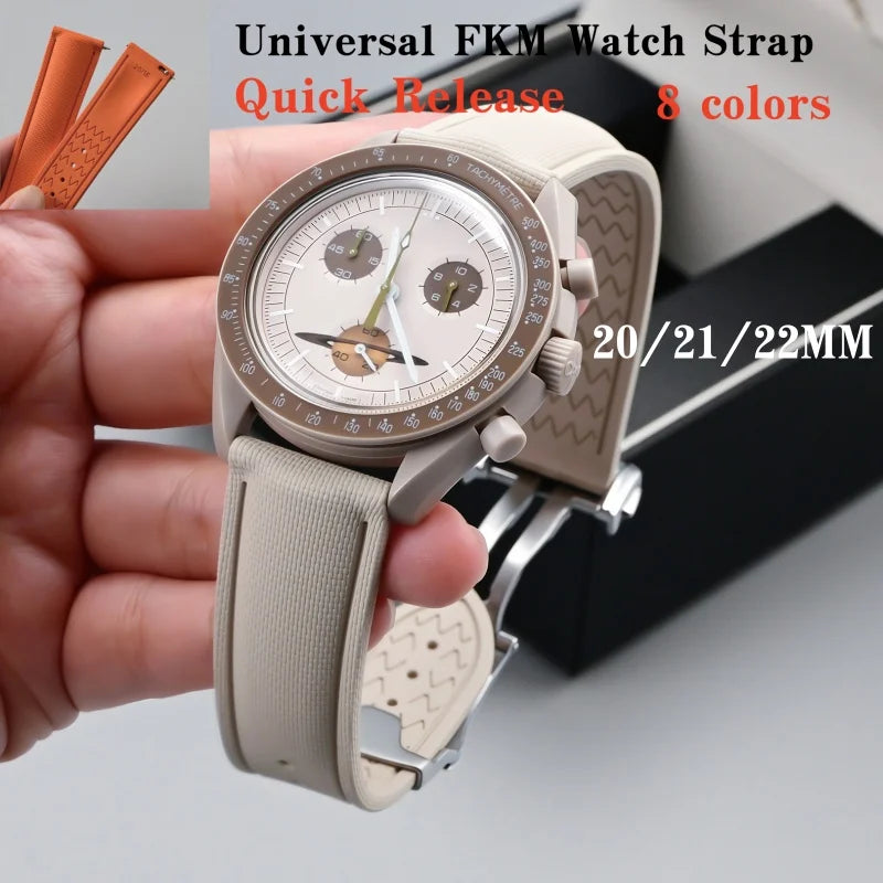 Ремешок для часов 20 мм из каучука FKM с быстросъемным механизмом для Omega Swatch, универсальный 20, 21, 22 мм, гибкий, дышащий, износостойкий, сменный ремешок