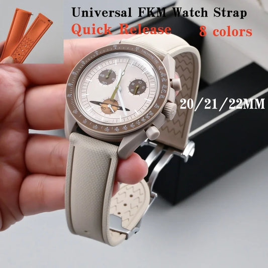 Cinturino per orologio a sgancio rapido in gomma FKM 20 mm per Omega Swatch universale 20 21 22 mm, morbido, traspirante, durevole, bracciale di ricambio