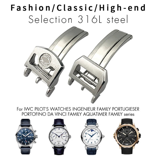 Structure de déploiement en acier inoxydable SION L, bracelet de montre en cuir, fermoir pliant, or rose, caoutchouc, marque pilote IWC, portugais, 18mm