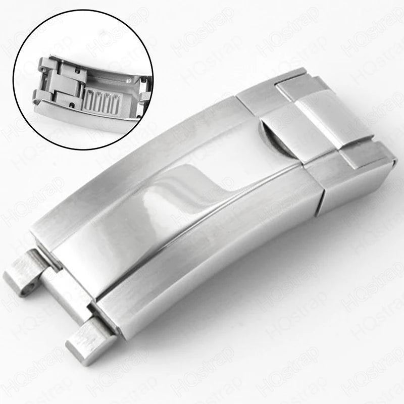 Rolex Rubber Watch Strap Clasp, Stainless Steel Buckle for DayRequiDouble Convex Fitted Foldable, Silver Button, 9mm