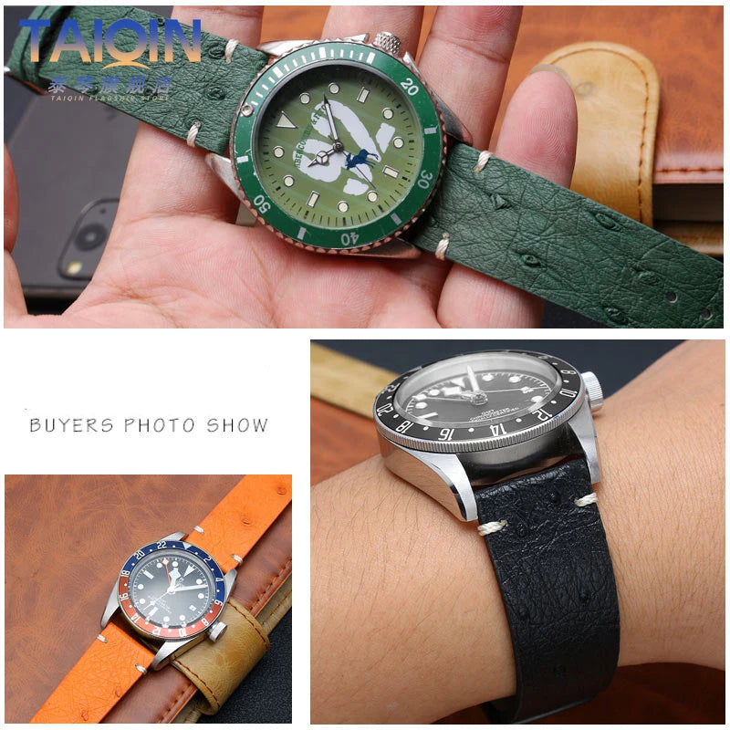 Cinturino per orologio in pelle di struzzo per Tissot Citizen Seiko nero verde acqua fantasma Braccialetto universale morbido Cinturino per orologio 18mm 20mm 22mm