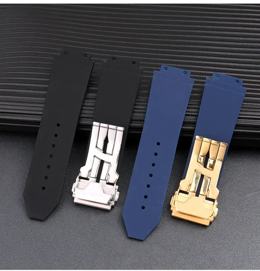 Silicone Rubber Watch Strap for Hublot BIG BANG, Black and Blue, Men's, Waterproof and Sweat-Resistant, 26-19mm