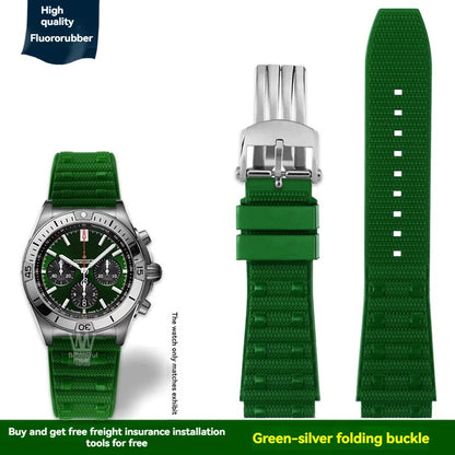 22mm 24mm FKM Viton Rubber Strap for Breitling Super Chronomat B01 44 Avenger, Waterproof Fluororubber Watch Band for Men