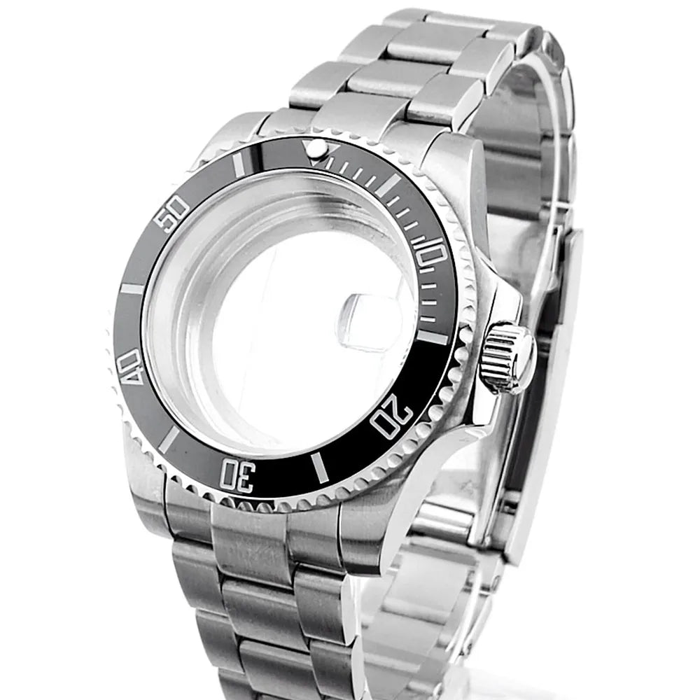 Cassa per orologio secondario in argento di alta qualità, 40,5 mm, adatta per NH-35/36, vetro zaffiro, cassa in metallo, parti e accessori resistenti all'acqua fino a 50 bar