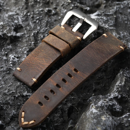 Men's Vintage Handmade Watch Strap, Top Layer, Thickened, Handcrafted, Dark Brown, Fits GT3 4, 20mm, 21mm, 22mm, 23mm, 24mm, 26mm
