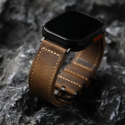 Cinturino per orologio in vera pelle fatto a mano per Apple, in pelle di cavallo Elin vintage, cinturino ispessito, 49mm, 45mm, 44mm, 42mm, S8, S7