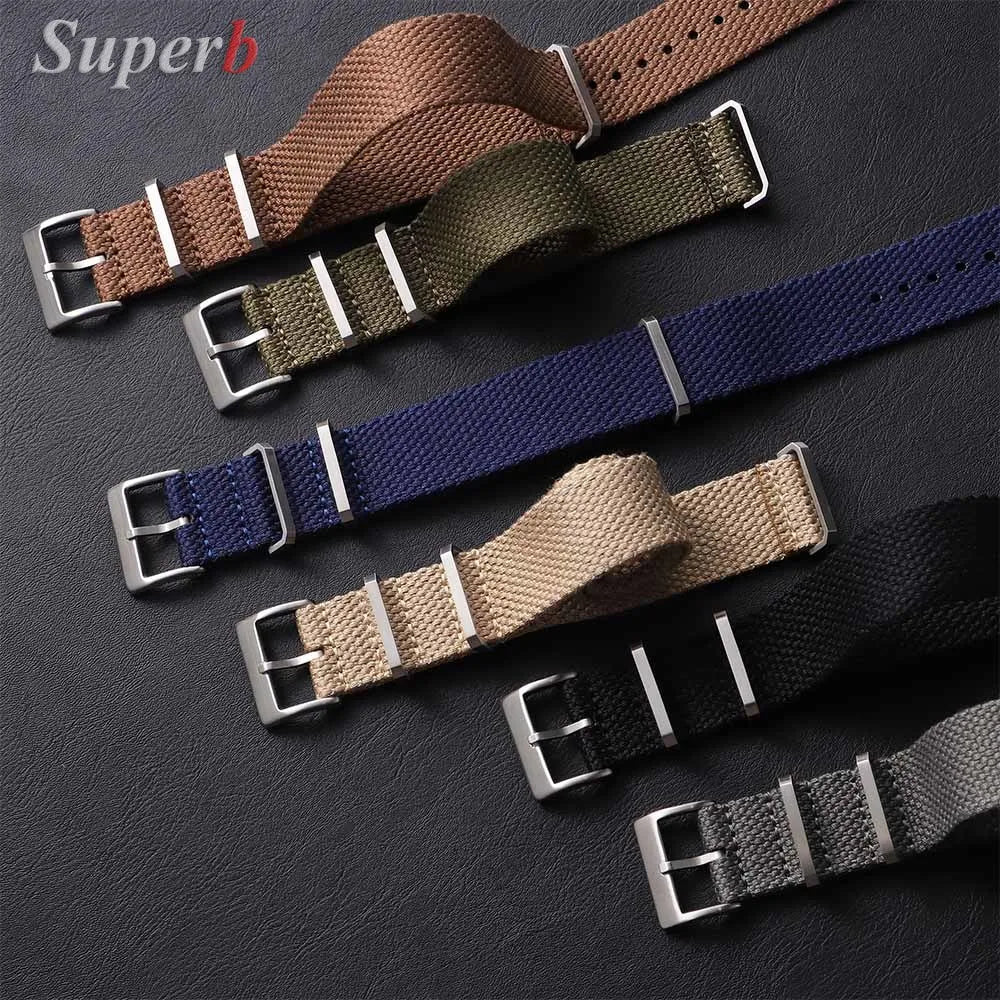 Nouveau Bracelet de montre en Nylon nervuré 20mm 22mm Bracelet de montre universel boucle militaire lavable Bracelet pour hommes bracelets accessoires de montre