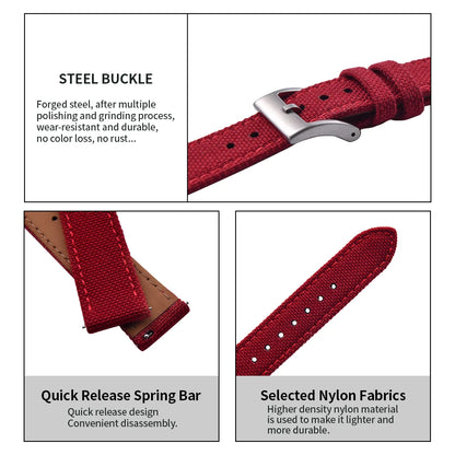 Watch Strap in Leather and Sailcloth, 18mm 20mm 22mm, for Nylon Cordura Strap, Quick Release Leather Strap for Omega Seiko Cartier Belt