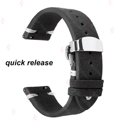 柔らかいスエード製時計ベルト、18mm/20mm/22mm、Huawei GT2/3・Seiko・Omegaヴィンテージ用、クイックリリース、フォールディングバックル