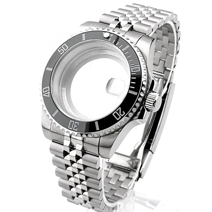 Cassa per orologio secondario in argento di alta qualità, 40,5 mm, adatta per NH-35/36, vetro zaffiro, cassa in metallo, parti e accessori resistenti all'acqua fino a 50 bar