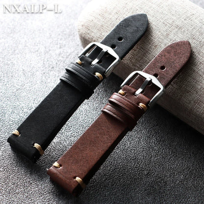 Bracelet de montre en cuir de vache cousu à la main, 18mm 19mm 20mm 21mm 22mm, bracelet en cuir mat pour Seiko pour bracelet de montre Omega à dégagement rapide