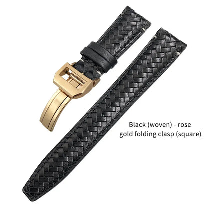High Quality Cowhide Woven Watch Strap, 20 21mm 22mm, Suitable for IWC Portugieser Pilot Watches, Curved End, Genuine Leather Watchband