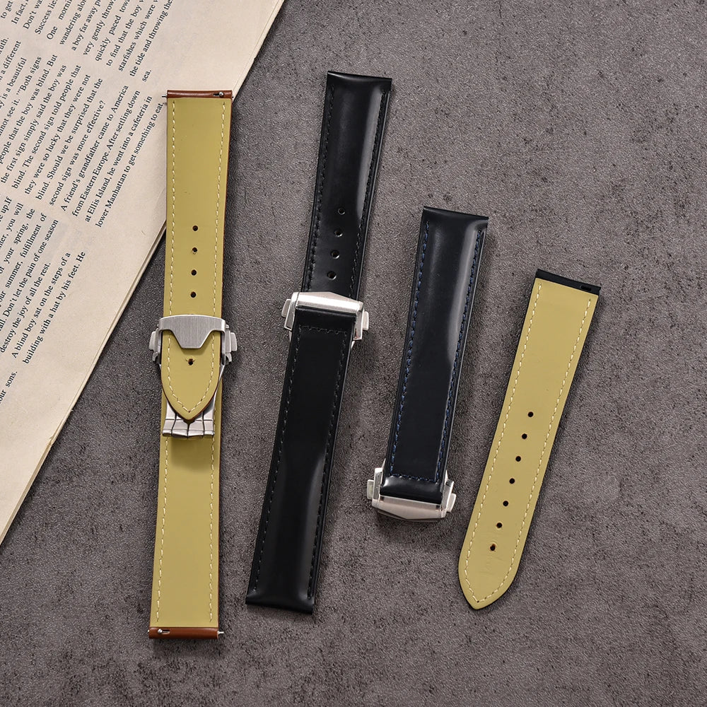 Cinturino in pelle bovina con fibbia pieghevole 19 20 21 22mm per Omega Seamaster, cinturino universale da uomo di alta qualità a sgancio rapido