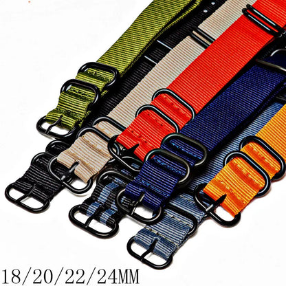 Bracelet de montre multicolore en Nylon noir, boucle d'anneau 18mm 20mm 22mm 24mm rayé étanche, accessoires de montre de remplacement pour hommes et femmes