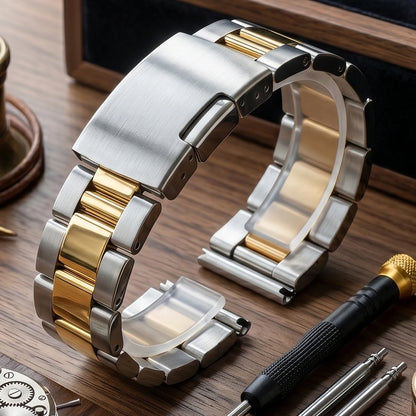 Bracelet de montre universel en acier inoxydable massif, 18, 20, 22, 24mm, extrémité droite, bracelet en métal, bracelet de remplacement pour hommes