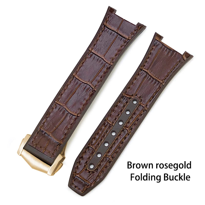 Concave Rubber Cowhide Watch Band, Silicone Leather Watch Strap, Special for Omega Constellation Foldover Structure, 25mm * 14mm