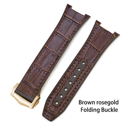 Concave Rubber Cowhide Watch Band, Silicone Leather Watch Strap, Special for Omega Constellation Foldover Structure, 25mm * 14mm