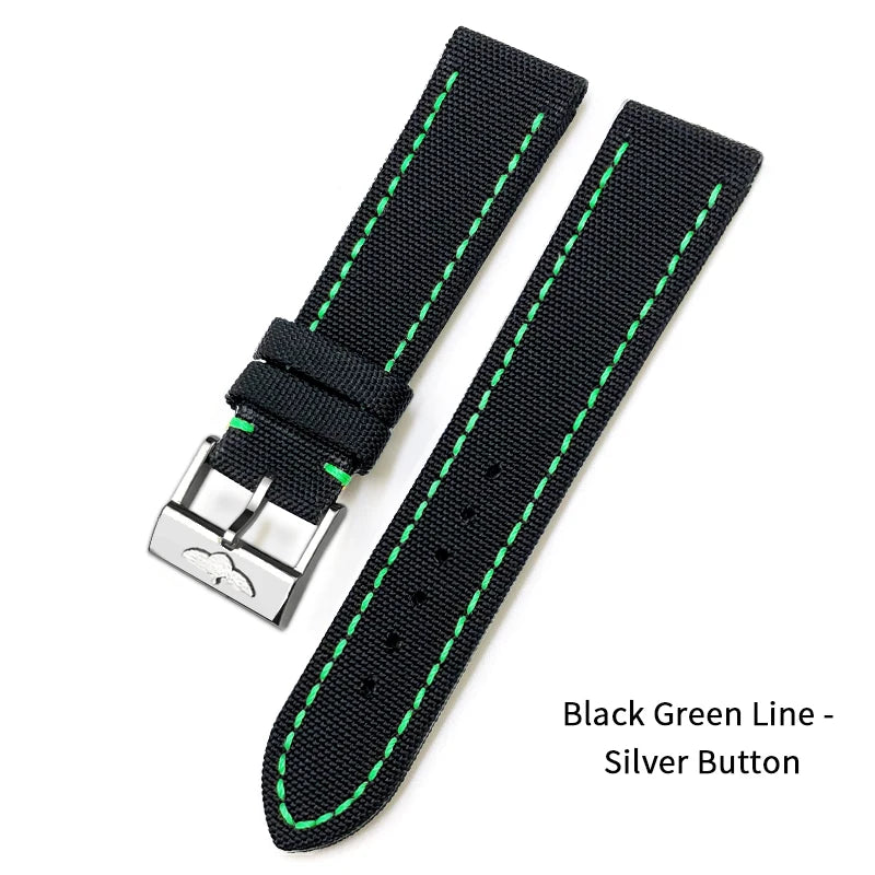 Nylon Canvas Watch Strap, 22mm, for Breitling HMGER Challenger, black, green, gray, yellow, high quality
