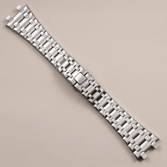 Cinturino per orologio AP Royal Oak Offshore in argento spazzolato, 42mm, bracciale in acciaio inossidabile massiccio, 28mm, concavo-convesso, 15710 26470