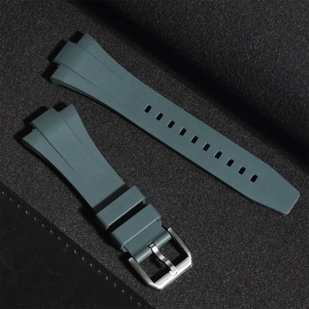 Ajustement parfait pour le bracelet en caoutchouc Tissot PRX 40 FKM avec fermoir à ardillon argenté - 12 mm pour les bracelets de montre Powermatic 80 (unisexe)