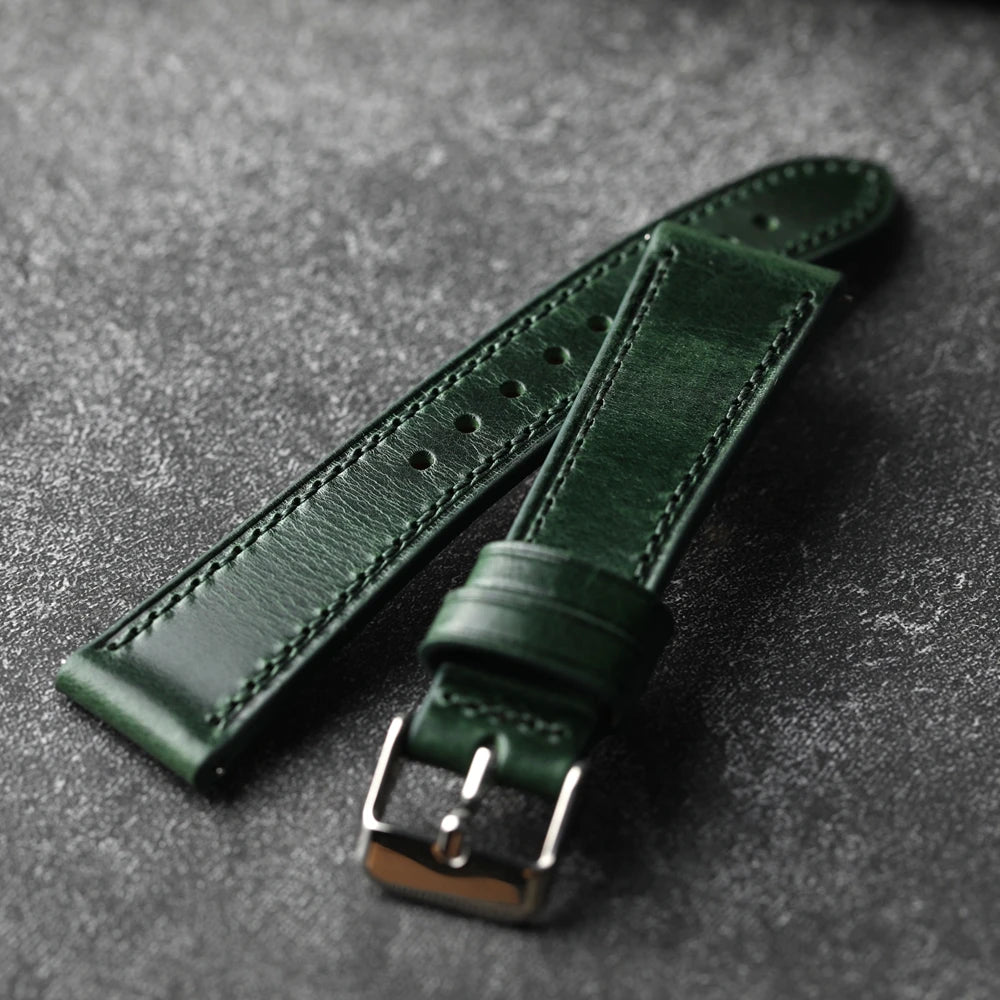 Bracciale in pelle di vacchetta italiana fatto a mano, 18 19 20 21 22 MM nero, cinturino in pelle vintage blu-verde, a sgancio rapido, bracciale morbido da uomo