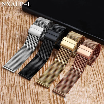 Bracelet de montre milanais en maille 1.0mm, pour DW pour Omega pour Seiko, Bracelet de montre à dégagement rapide en acier inoxydable 18mm 20mm 22mm 24mm