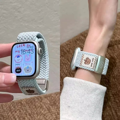 Bracelet en nylon tressé Music Dog avec boucle magnétique pour Apple Watch 42 46 40mm 45mm 41mm 44mm 49mm iWatch 7 4 3 5 6 8 9 10 Ultra