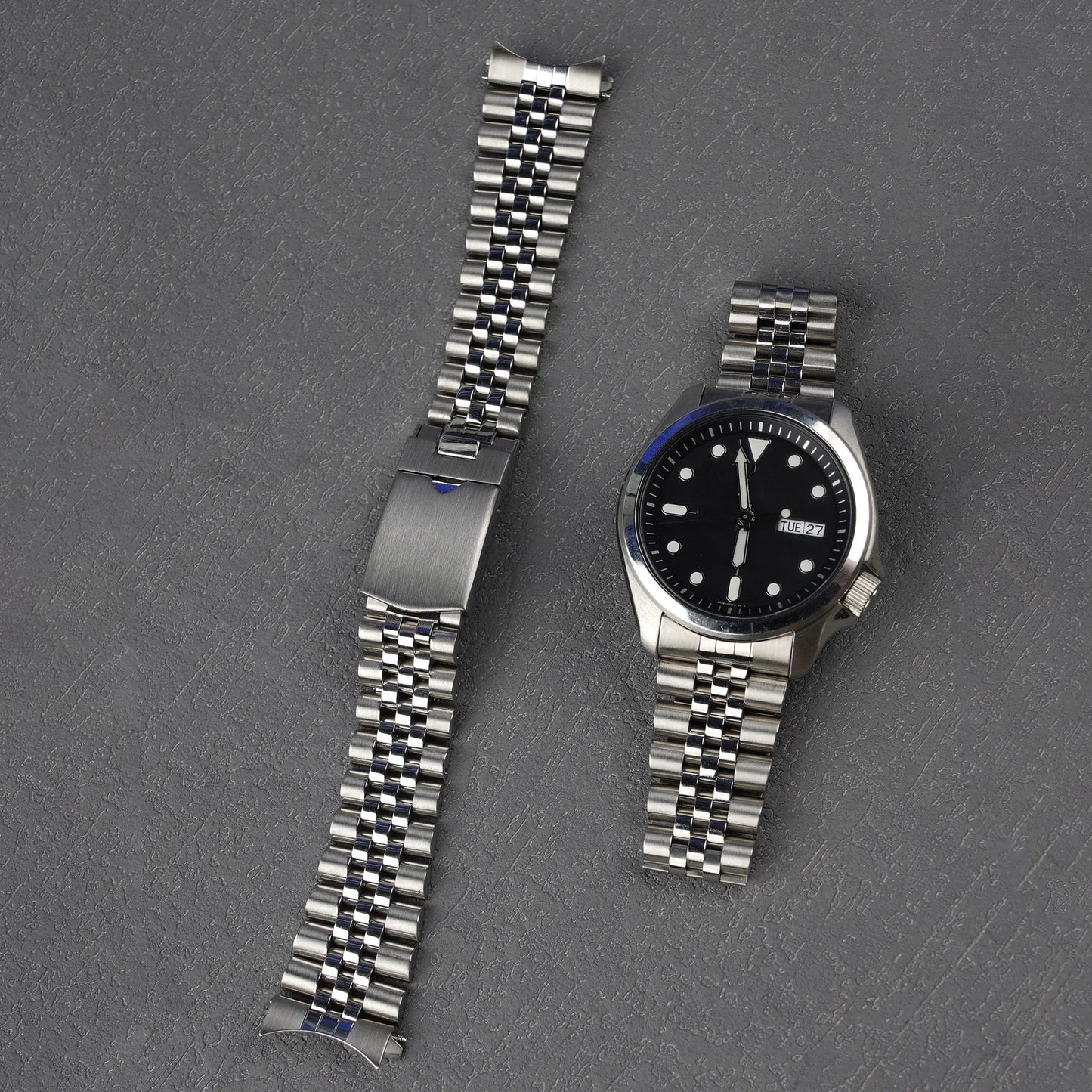 For Seiko DressKX 5 Sport (SRPE53 SRPE55 SRPE57 SRPE58) - Jubilee Watch Band 20mm Solid Curved End Stainless Steel Bracelet