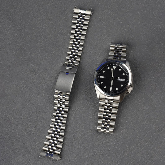 Pour Seiko DressKX 5 Sport (SRPE53 SRPE55 SRPE57 SRPE58) - Bracelet de montre jubilé 20mm bracelet en acier inoxydable à extrémité incurvée solide