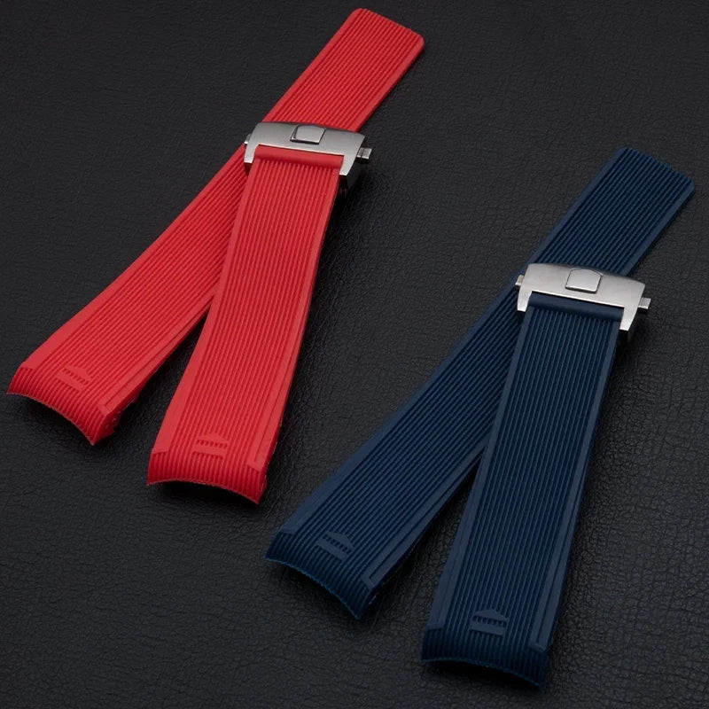 24mm Soft Thin Natural Rubber Curved End Watch Strap Band for TAG, for HEUER Grand Carrera Aquaracer Watch Bracelet