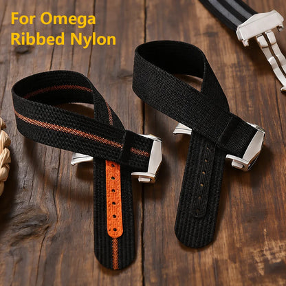 Bracelet de montre en nylon côtelé 18 20 22 mm, bracelet en caoutchouc FKM, boucle pliante, bracelet pour Omega Seiko, accessoires pour femmes et hommes