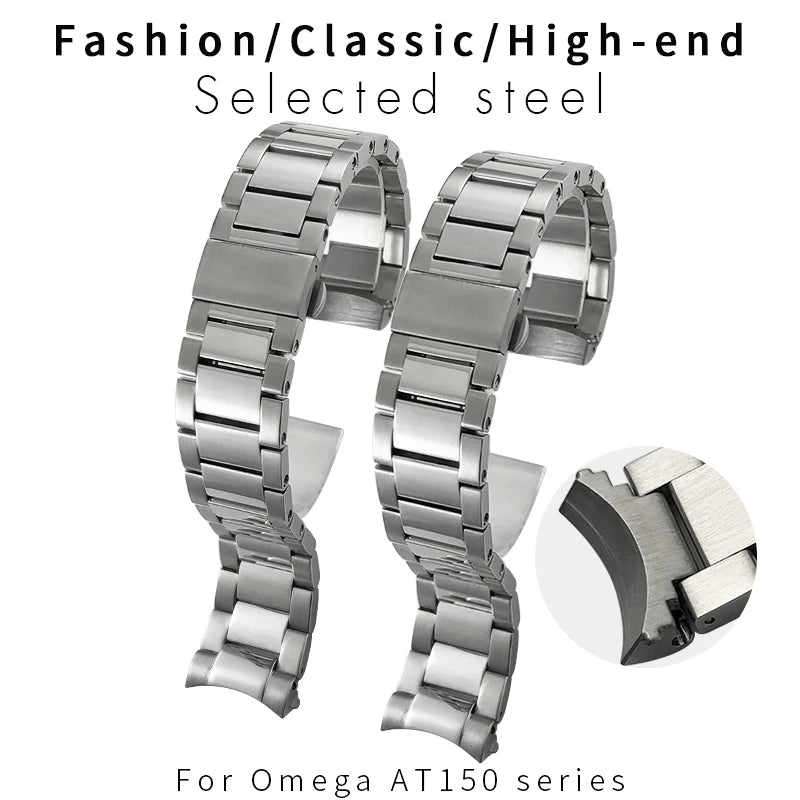 Bracelet de montre en acier inoxydable de haute qualité, extrémités courbées, 19 mm, 20 mm, 21 mm, compatible avec Omega Seamaster Aqua Terra AT150, bracelet de montre étanche.