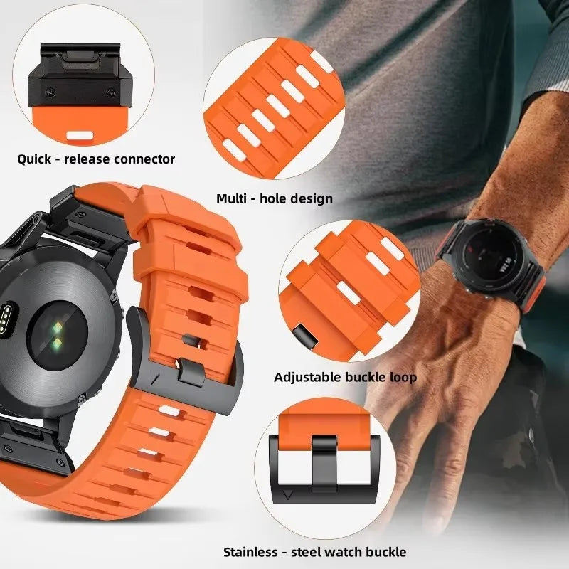 22mm 26mm FKM Fluoroelastomer Rubber Smart Watch Strap suitable for Garmin Fenix 8/7X/7 Pro/965/955 and Instinct 3 watch band