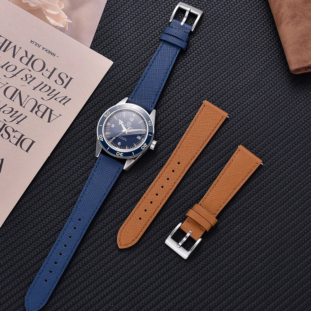 Bracelet de montre en cuir vintage cousu, 18mm, 19mm, 20mm, 21mm, 22mm, 23mm, 24mm, à dégagement rapide, rétro, durable, bracelets de remplacement