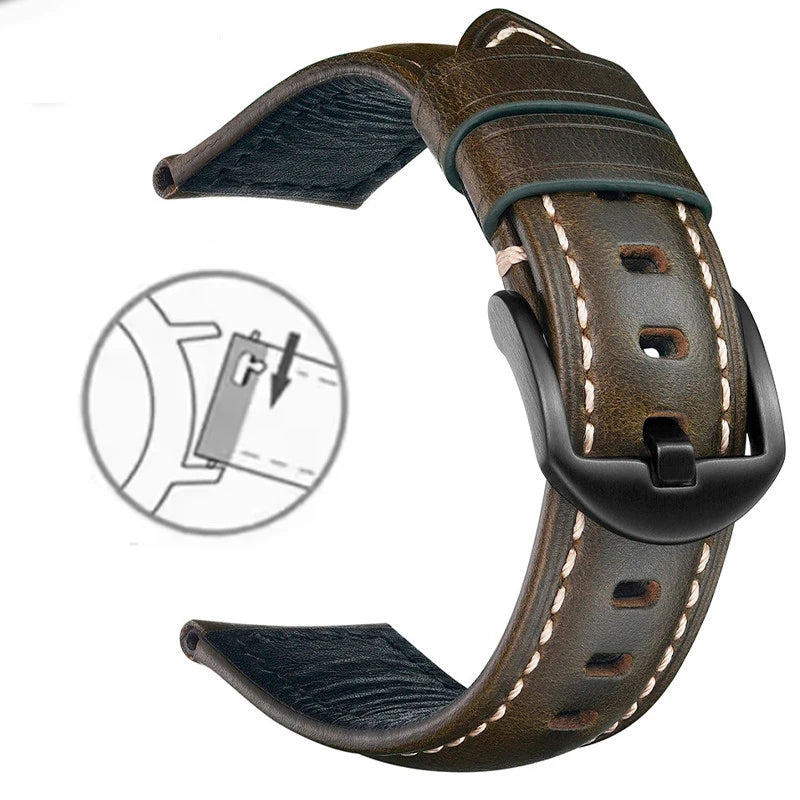 Correa de reloj de cuero de liberación rápida de 20 mm 22 mm, cuero auténtico Crazy Horse aceitado y encerado, estilo vintage, producto estrella, correa de repuesto retro para ropa de trabajo