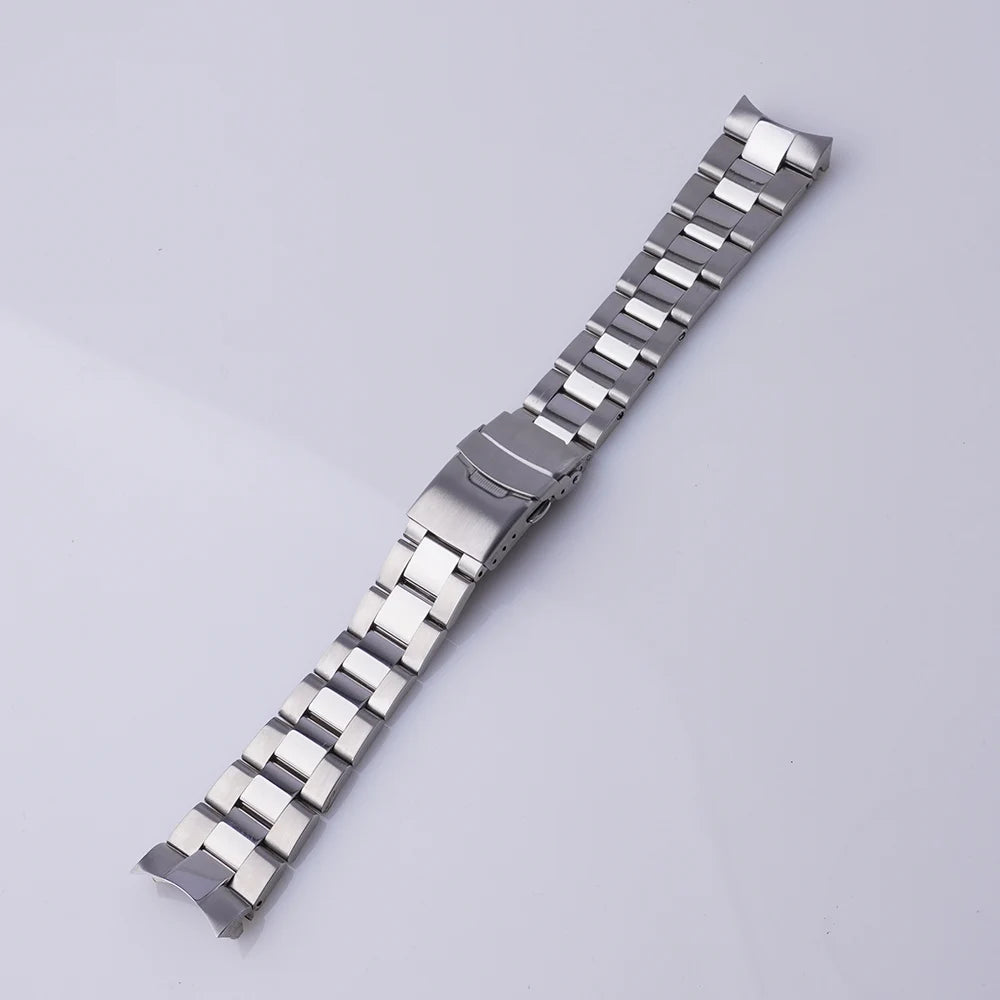 Rolamy 22mm Bracciale per orologio argento con estremità curva, maglie di ricambio, doppia fibbia deployante per Seiko SSK005KC SBSC017 001 003 019