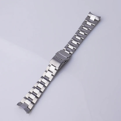 Rolamy 22mm Bracciale per orologio argento con estremità curva, maglie di ricambio, doppia fibbia deployante per Seiko SSK005KC SBSC017 001 003 019