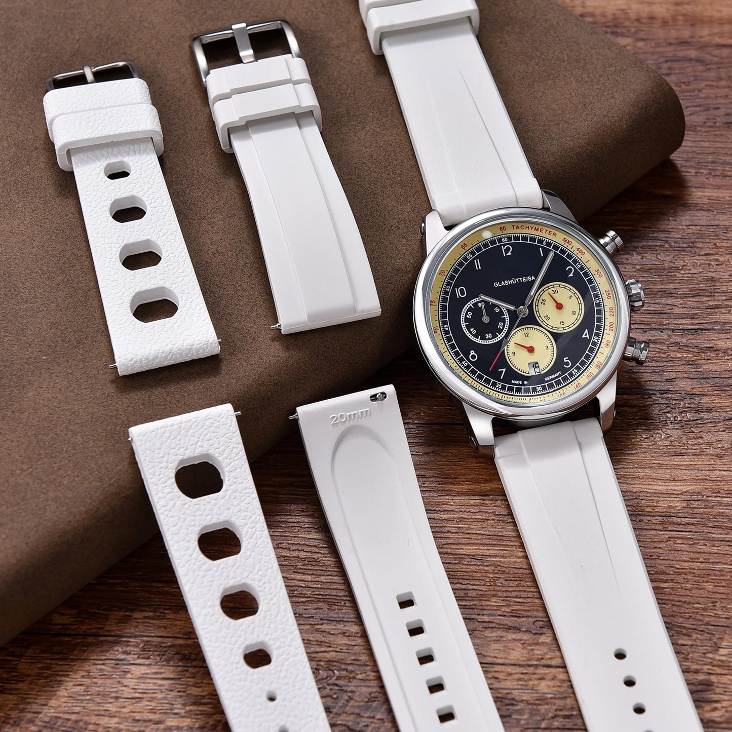 Nuovo cinturino per orologio a sgancio rapido Tropical Waffle CTS bianco FKM da 20 mm e cinturino per orologio subacqueo in gomma fluorocarbonica tradizionale da 22 mm