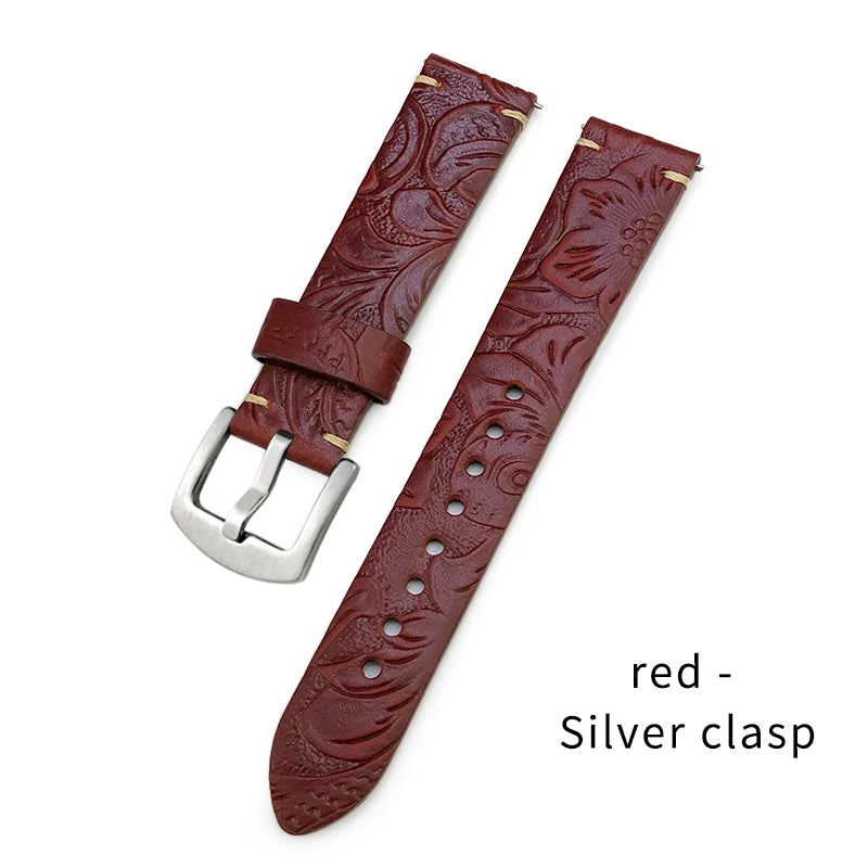 Cinturino per orologio in vera pelle con motivo goffrato, a sgancio rapido, 19mm 20mm 21mm 22mm, personalizzato, retrò, stile selvaggio, in pelle bovina