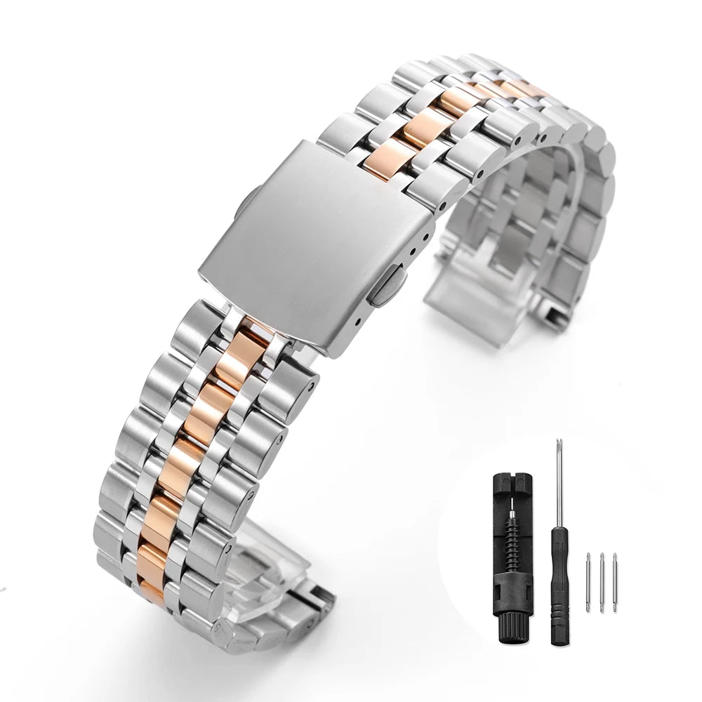 Bracelet de montre de luxe en acier inoxydable massif, 20mm 22mm, pour Tudor pour Omega, en métal, pour hommes et femmes, Bracelet universel en or