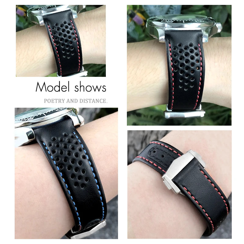 Bracelet de montre en cuir à extrémités courbes, 20mm 21mm, adapté à Omega Seamaster 300 Planet Ocean 600 AT150 Speedmaster, bracelet de montre à boucle pliante