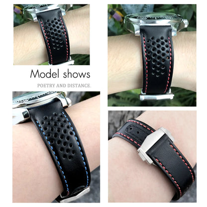Bracelet de montre en cuir à extrémités courbes, 20mm 21mm, adapté à Omega Seamaster 300 Planet Ocean 600 AT150 Speedmaster, bracelet de montre à boucle pliante