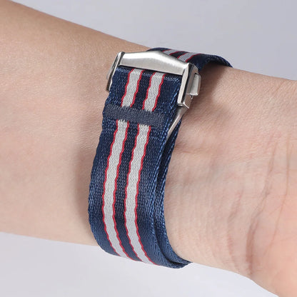 Cinturino per orologio classico in morbido nylon con fibbia deployante 20mm 22mm, in tessuto di cintura di sicurezza premium con chiusura pieghevole per Omega