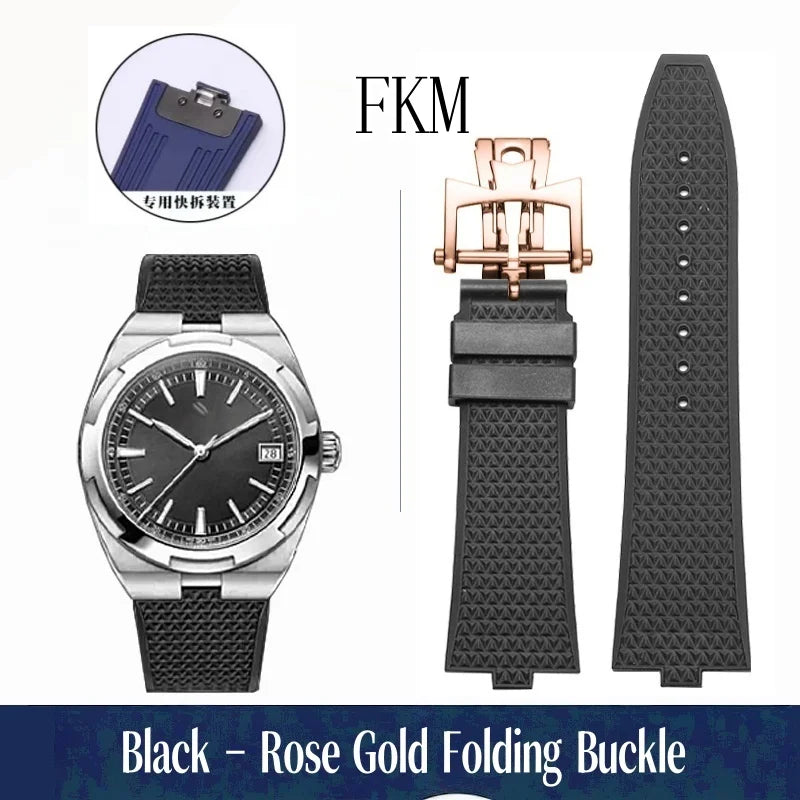 Bracelet de montre en caoutchouc Fluoros FKM à dégagement rapide, pour bracelet Vacheron VC Overseas 4300V 4500V 5500V 7900V, 24x7mm
