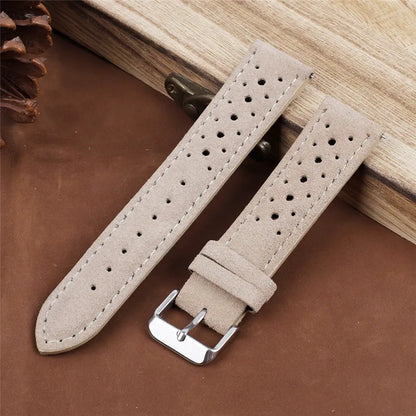 Bracelet de montre en cuir suédé perforé vintage 20mm 21mm 22mm - Sangle de remplacement rétro respirante à dégagement rapide