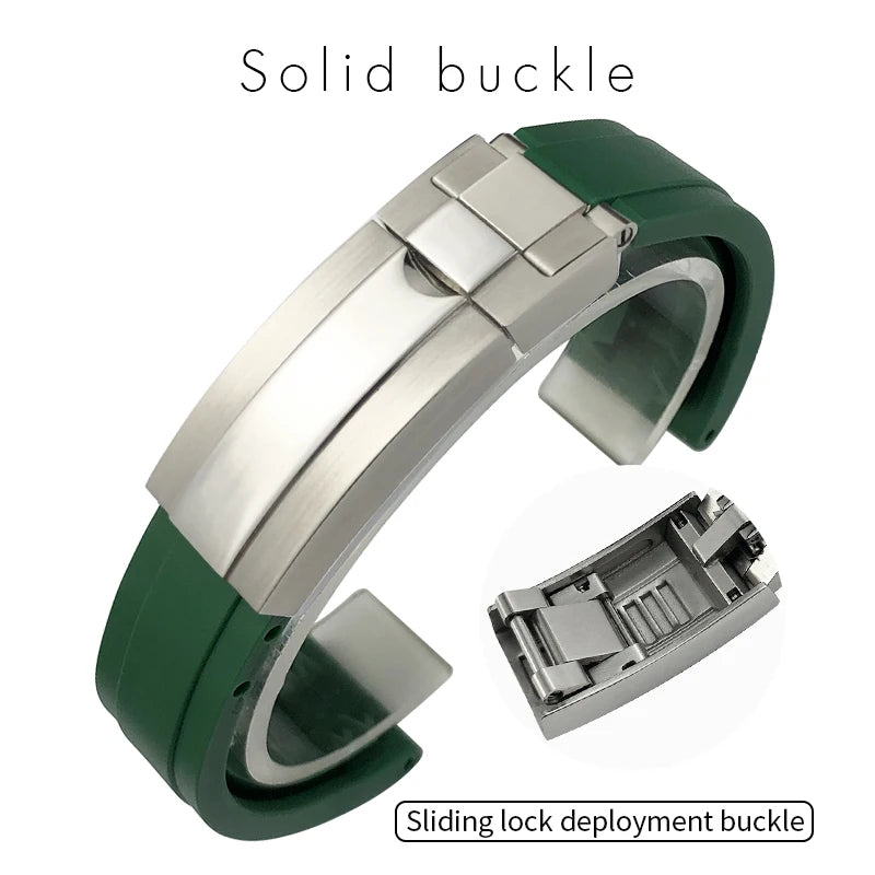 Bracelet de montre en caoutchouc, lien d'extrémité incurvé en métal, 20mm 21mm, pour Rolex Submariner Datejust Daytona OYSTERFLEX, bracelet en Silicone